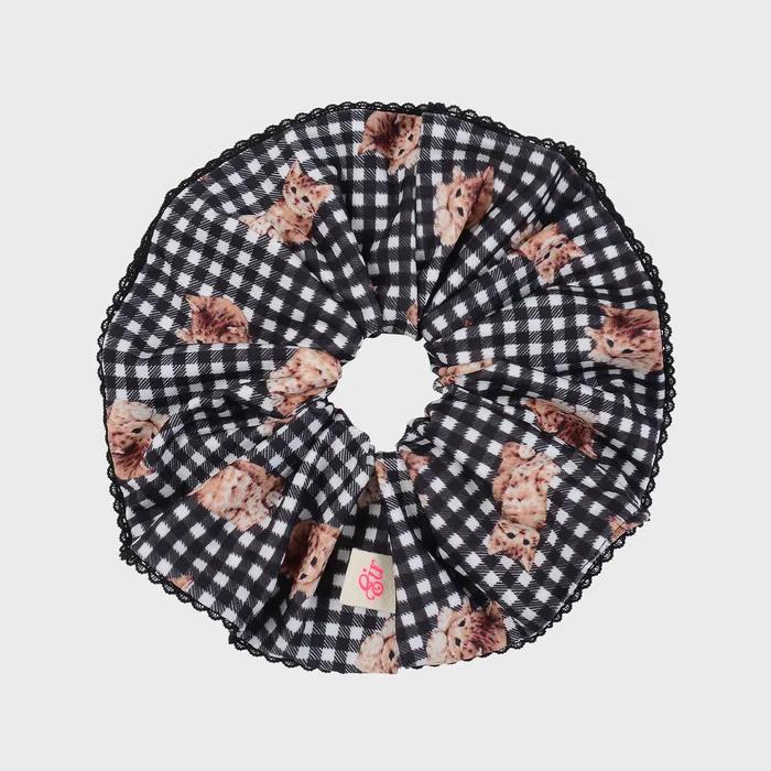 Kitten Check Scrunchie (Black)
