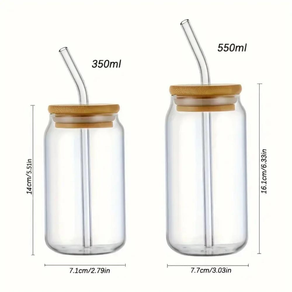350/550ml Glass Cup with Bamboo Lids and Glass Straw 1pc Beer Shaped Drinking Glass Cute Tumbler Cup for Smoothie, Boba Tea