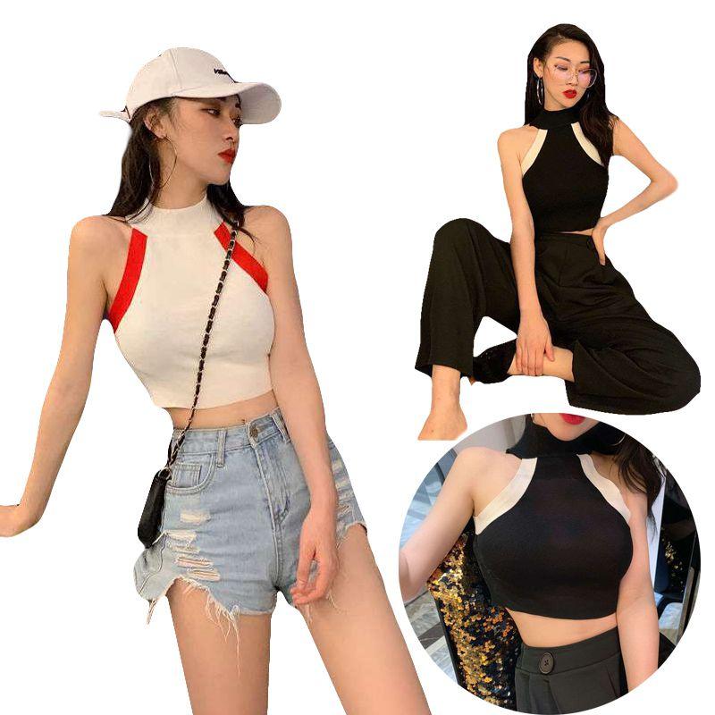 Fashion Color Womens Blocking Sleeveless Strapless Sexy Camisole Knitted