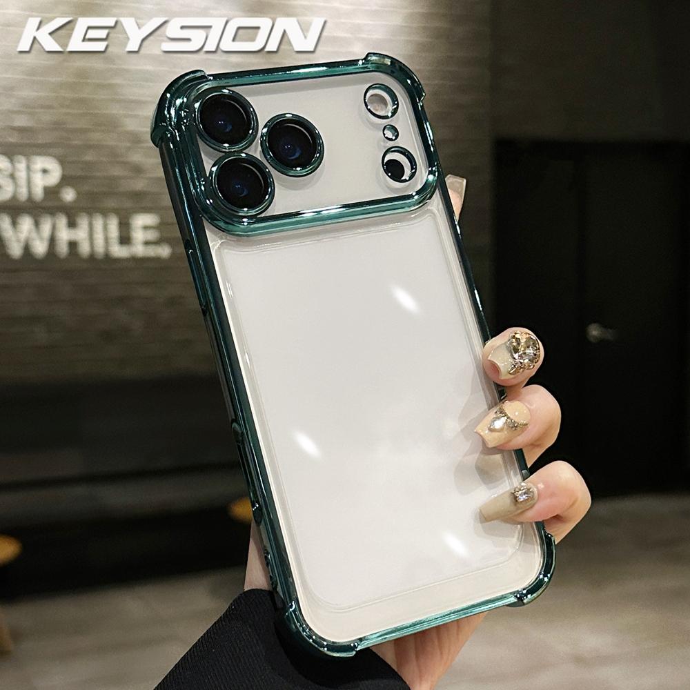 

KEYSION Luxury Plating Transparent Case for iPhone 17 Pro Max 17 Air Soft TPU Shockproof Phone Cover With Lens Protector for iPhone 17 Pro Max