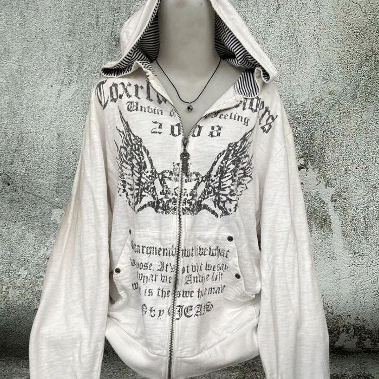 Frühling Damenmode Bedruckte Freizeitjacke mit Kapuze S weiß