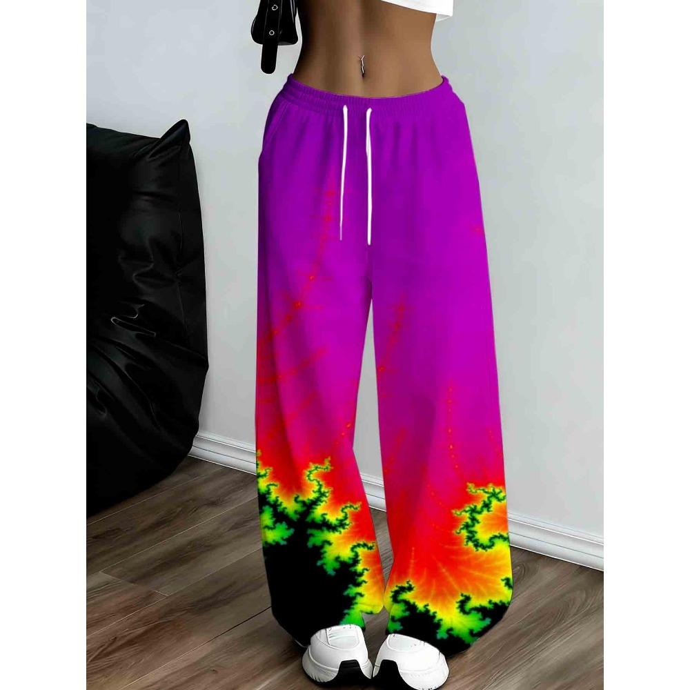 Colorful tie-dye pattern women's casual loose jogger sweatpants, fashionable street-style drawstring pants