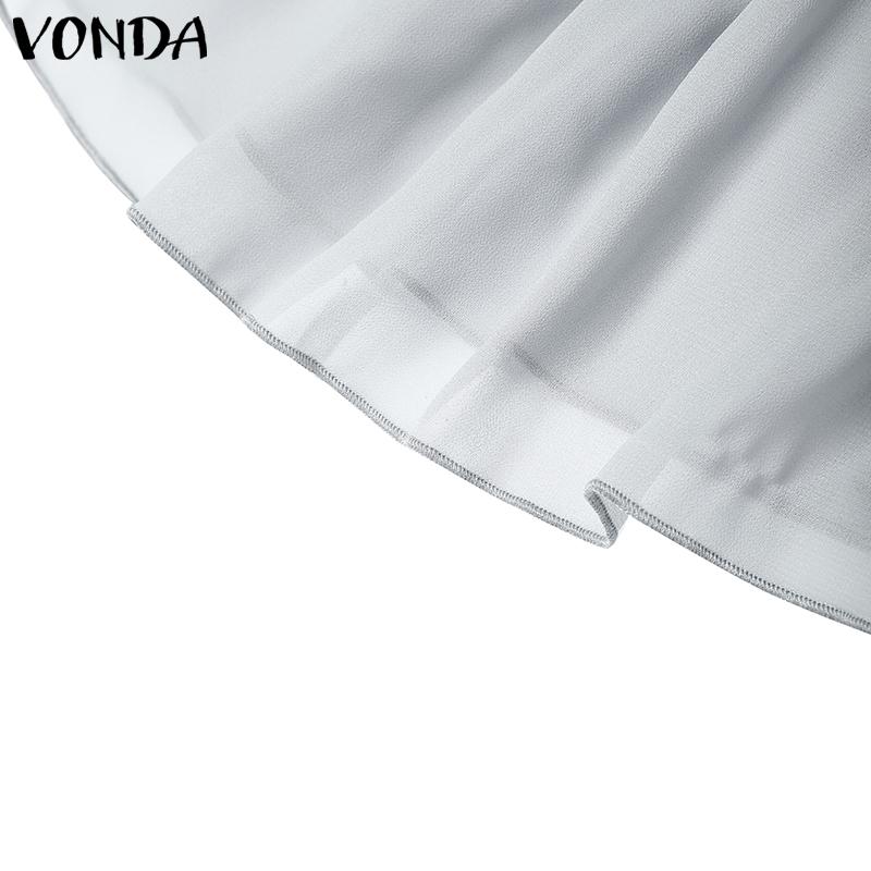 VONDA Women Round Neck Short Sleeve Irregular Ruffled Patchwork Casual Dress