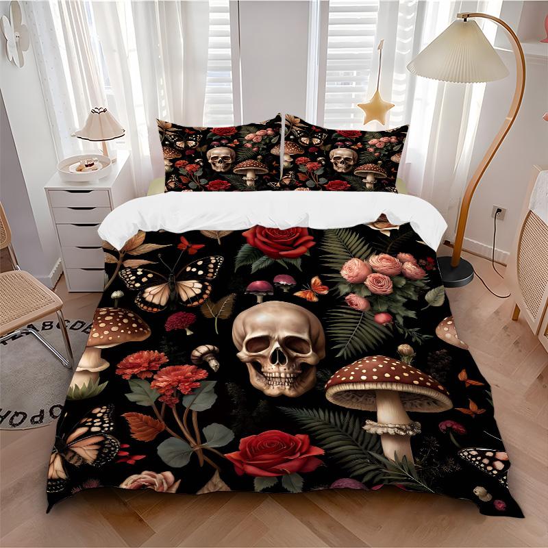 Mystical Skull Flowers Print 3Pcs Bedding Setduvet Cover With 2 Bedropillowcase Home Birthday Gift