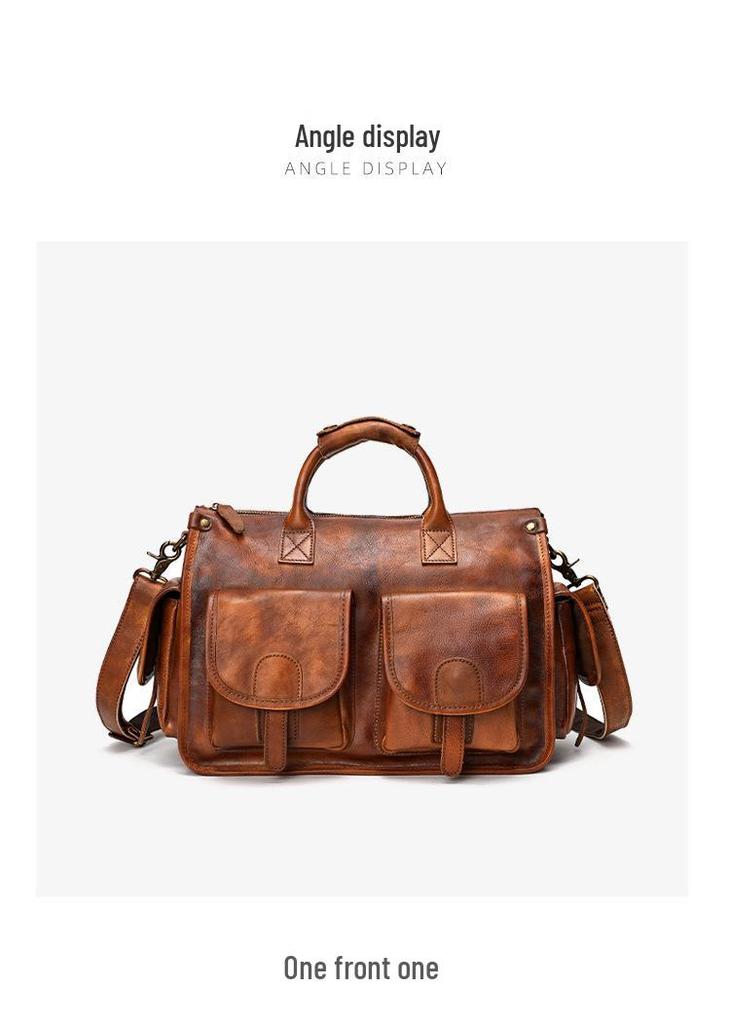 Strukturierte Lässige Herren-Umhängetasche aus Echtem Leder - Schultertasche auspflanzlich gegerbtem Leder für Business und Freizeit.