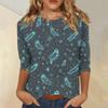 Women’s Casual Three Quarter Sleeve Halloween Print Crew Neck Top with Relaxed Fit for Seasonal Wear and Everyday Outfits