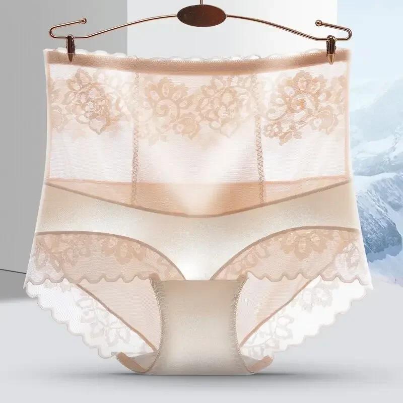 Ultra-thin Panties Women Lace Embroidery Flowers Underwear High Waist Butt Lifter Slimming Tummy Briefs Seamless Underwear