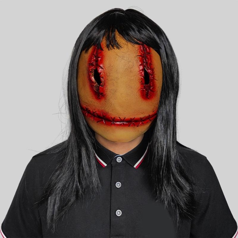 Scary Bloody Mask with Hair Female Ghostly Full Face Mask Headgear Cosplay Party Mask for Carnivals Halloween Decorations