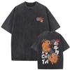 Anime Chainsaw Man Retro Gewaschenes T-Shirt Lustiges Cartoon Denji Pochita Grafik-T-Shirt Herren Damen Mode Vintage Lässige T-Shirts