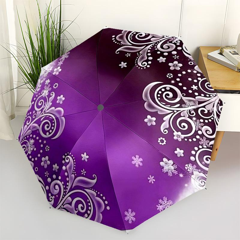 

1pc Purple Floral Pattern Umbrella with Plastic Handle,Vibrant Cartoon Pattern,Multi-functional UmbrellaPT123