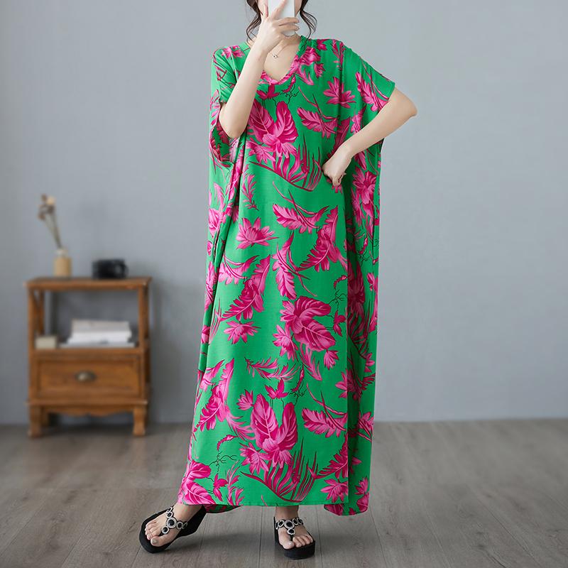 

DIMANAF 2024 платье больших размеров женский летний сарафан с v-образным вырезом богемный цветочный принт белое элегантное свободное платье макси больших размеров One Size