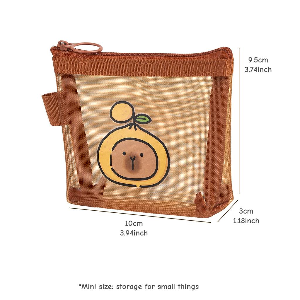 Mini Capybara Mesh Pencil Storage Bag Portable Transparent Pouch for Pens Erasers Cartoon Design Simple Pocket Organizer A7777