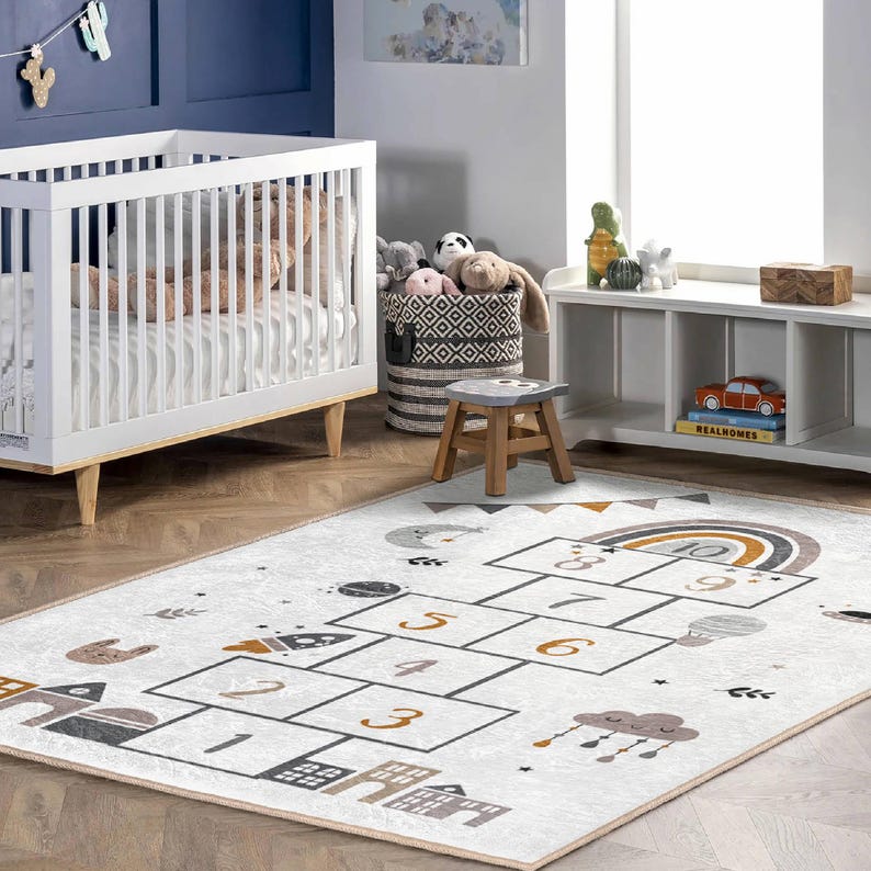 

Ковер в детскую комнату в стиле бохо-сканди, коврик для игры в классики, развивающий ковер для игровой комнаты, коврик для занятий на полу для детской, игра, обучение, ковер нейтрального дизайна 60*90cm