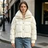 Womens Short Puffer Coat With Faux Fur Collar Loose Warm Winter Jacket In Khaki Black Beige Coffee