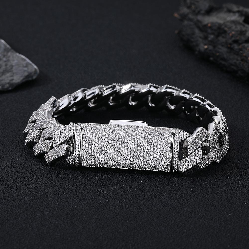 Personalized Hip Hop Jewelry 15mm Wide Bling Iced Out 5A Zircon Rhombus Prong Cuban Link Chain Bracelet for Men