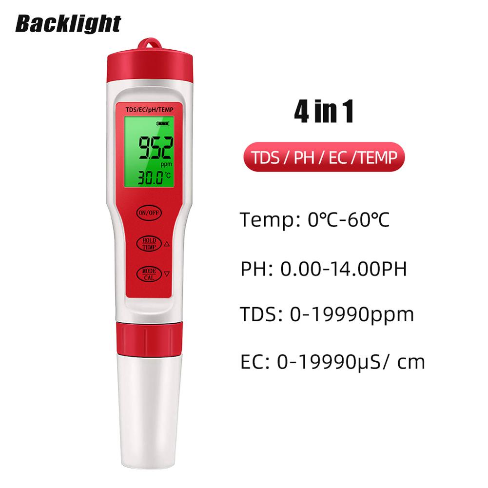 PEZ9908 Tester portabil pentru calitatea apei 4 în 1 PH Temperatura totală a solidelor dizolvate EC