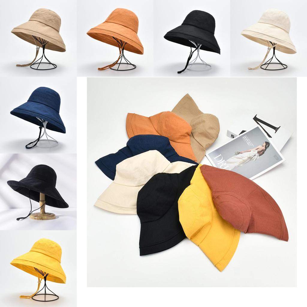 Fashion Womens Summer Sun Hat With Large Brim Cotton Linen Uv Sunshade Foldable Beach Cap