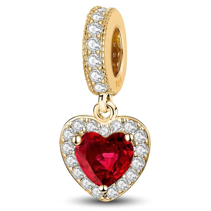 Copper Romantic Red Love Heart Pink Charms Beads Fit Original Pan Diy Bracelets For Woman Pendant Fine Jewelry