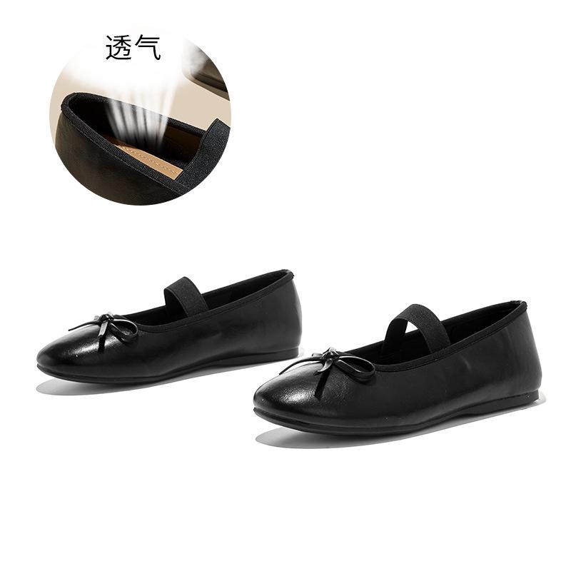 

The first layer of sheepskin insoles, Mary Jane shoes, women s spring new bow, shallow mouth single shoes, not tired feet, women s shoes trend 35 чёрный