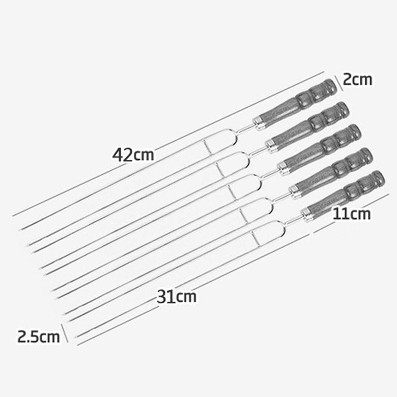 5Pcs Outdoor BBQ Grilled Fork Stainless Steel Signature Wooden Handle U-type Needle Picnic Barbecue Fork Rotisserie Long Skewers