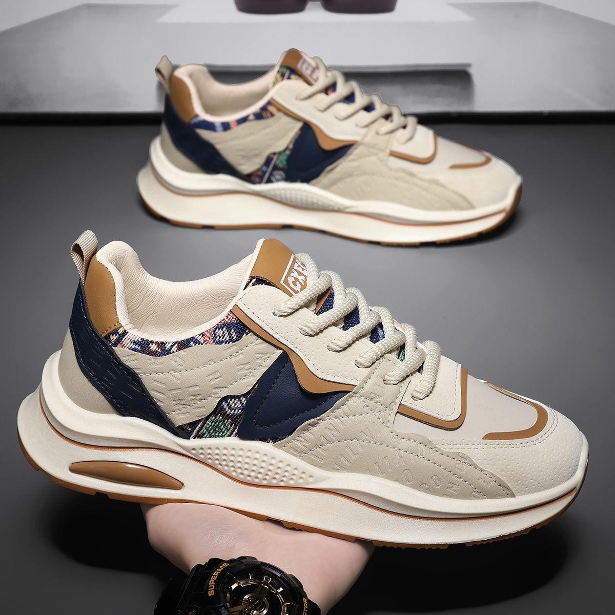 

New Trend Soft-soled Sports Casual Shoes for Men, Thick-soled Height-increasing Dad Shoes for Men 44 бежевый