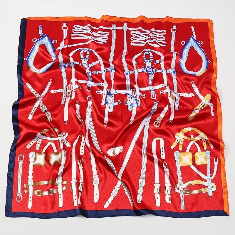 Lenços de seda luxuosos de alta qualidade, lenço de pescoço para mulheres, lenço de seda com corrente, xale decorativo feminino