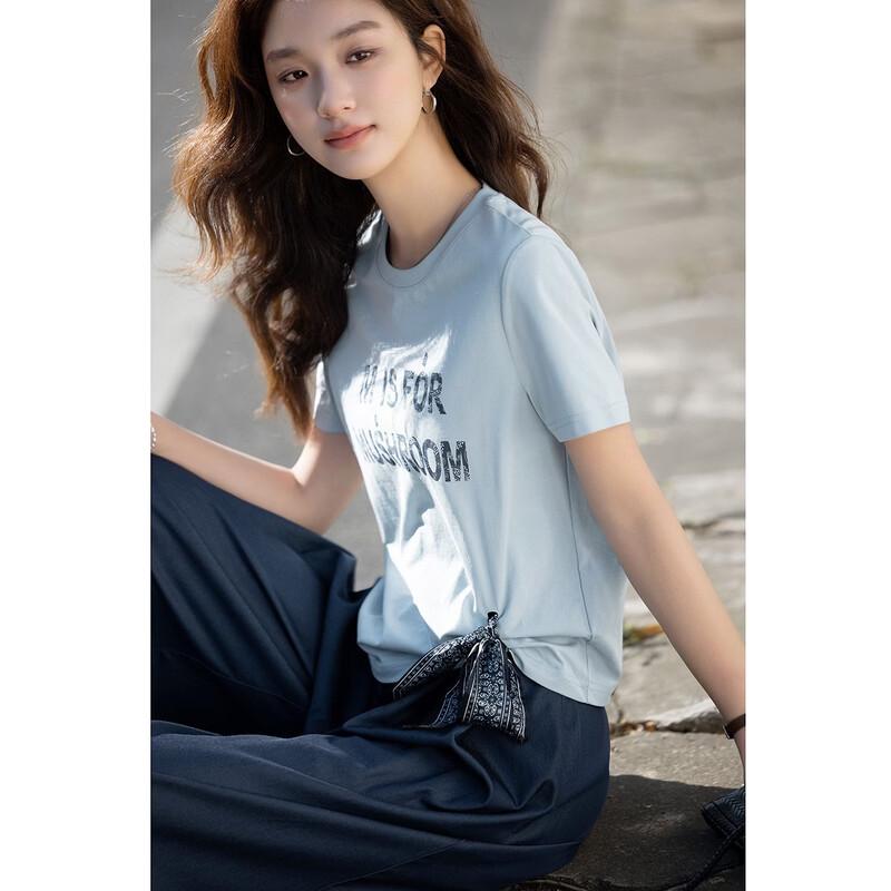 Women's Sorona Detachable Scarf Letter Print Short Sleeve T-Shirt