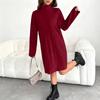 Women's Loose And Comfortable Warm Ribbed High-Neck And Long Sleeve Dress