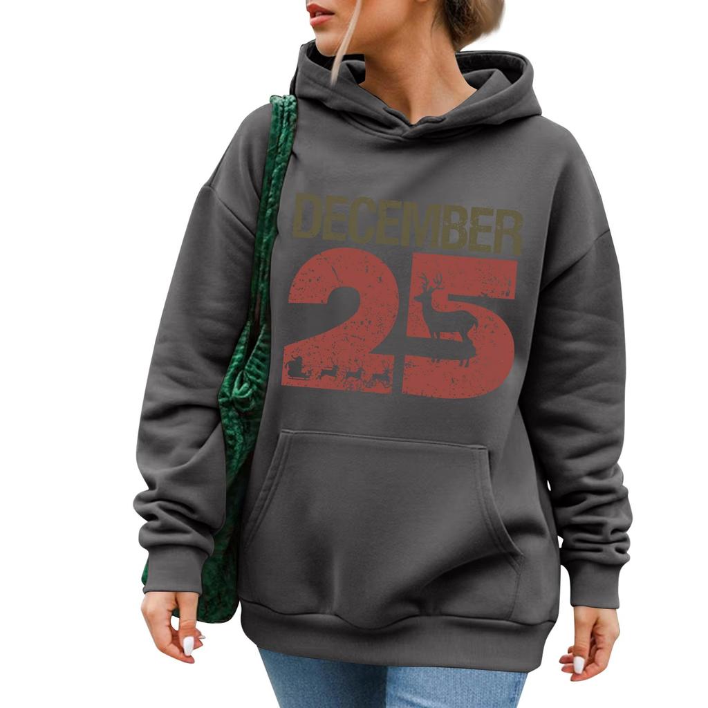 Damenmode Lässig Langarm Bedruckt Rundhals Kapuzenpullover Pullover Top