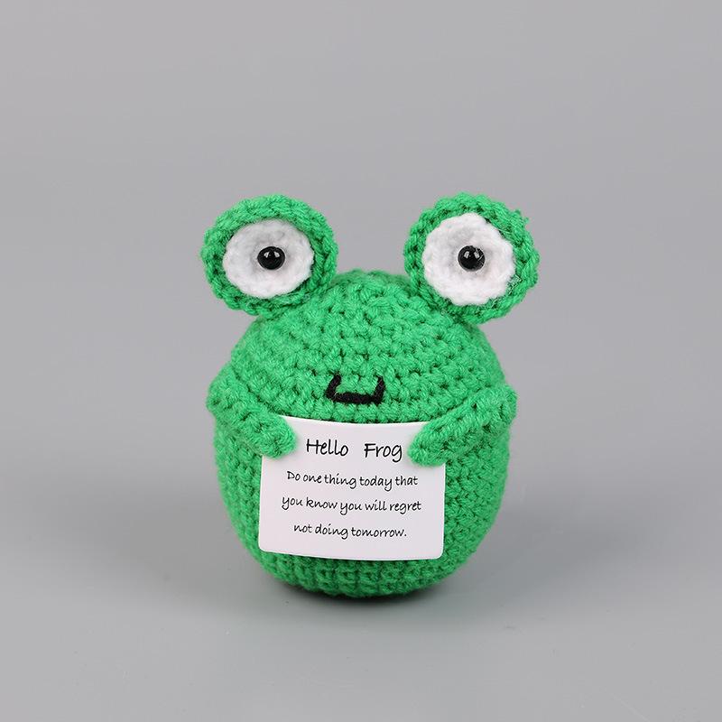 New Positive Energy Goose Hug Pocket Mini Handmade Plush Wool Knitting Doll with Card Funny Christams Gift Home Room Decoration