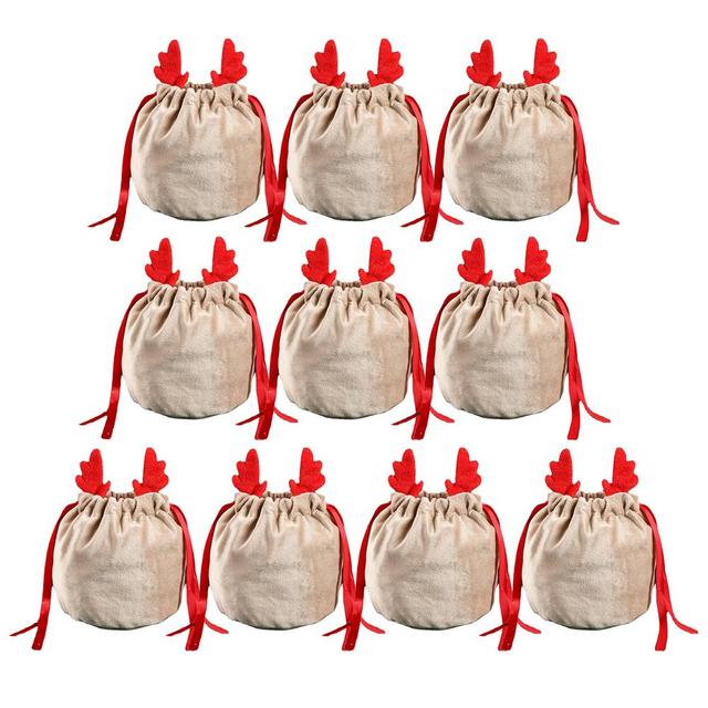 5/10 Christmas Reindeer Drawstring Gift Bag, Reusable Velvet Santa Claus Candy Gift Bag, Party Gift Decoration