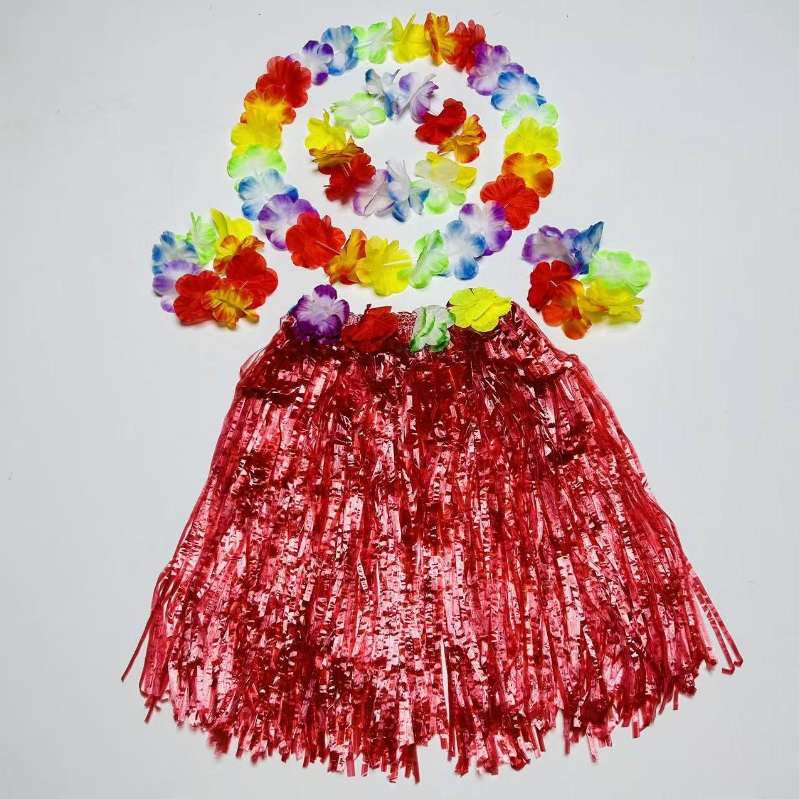 Carnival Ball Dance Performance Grass Skirt Set, Flower Garland, Head Flower, Hand Flower, Children s Grass Skirt One Size