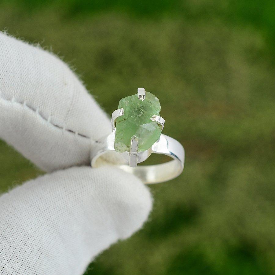 Gift For Women Promise Ring Size 6.5 925 Silver Natural Apatite Rough Gemstone