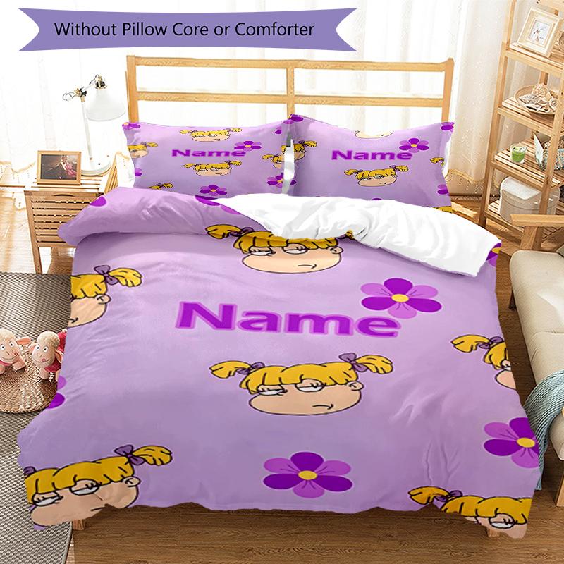 3pcs Custom Name Rugrats Bedding Set Duvet Cover Closure Includes 1 Duvet Cover & 2 Pillowcases, Soft and Comfortable for All Seasons.
