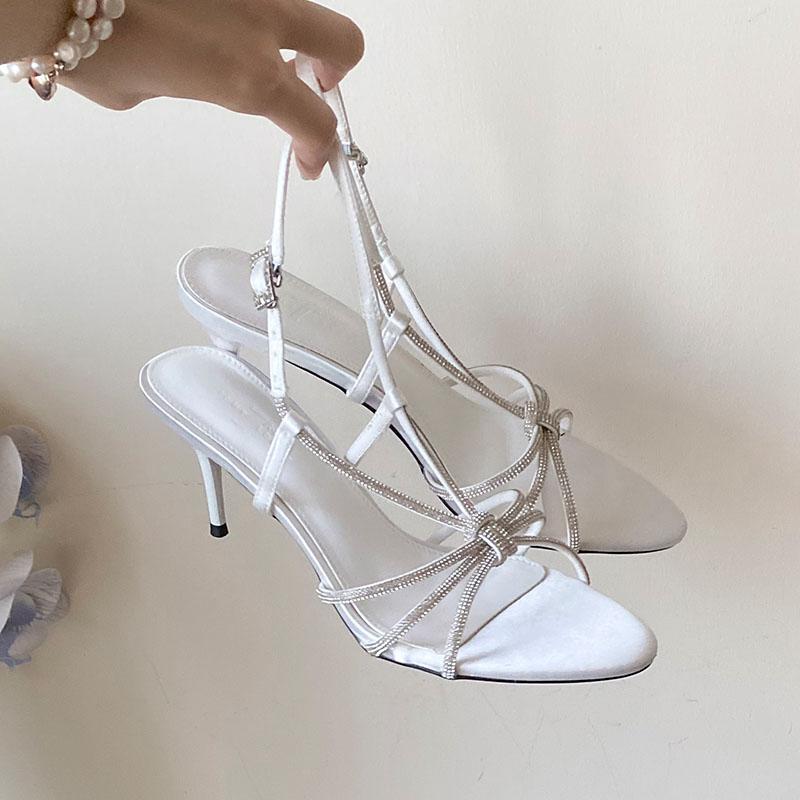 

Fashion Luxury Fashion Rhinestones Women Thin Heels Pumps Shoes Female Ankle Buckle Footwear Party Sexy Ladies High Heels Shoes 35 бежевый