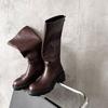 Autumn and Winter Medium Heel Large Size Knight Boots Women's Solid Color Sleeve Large Tube Circumference Women's Boots Thick-soled Versatile Cowhide