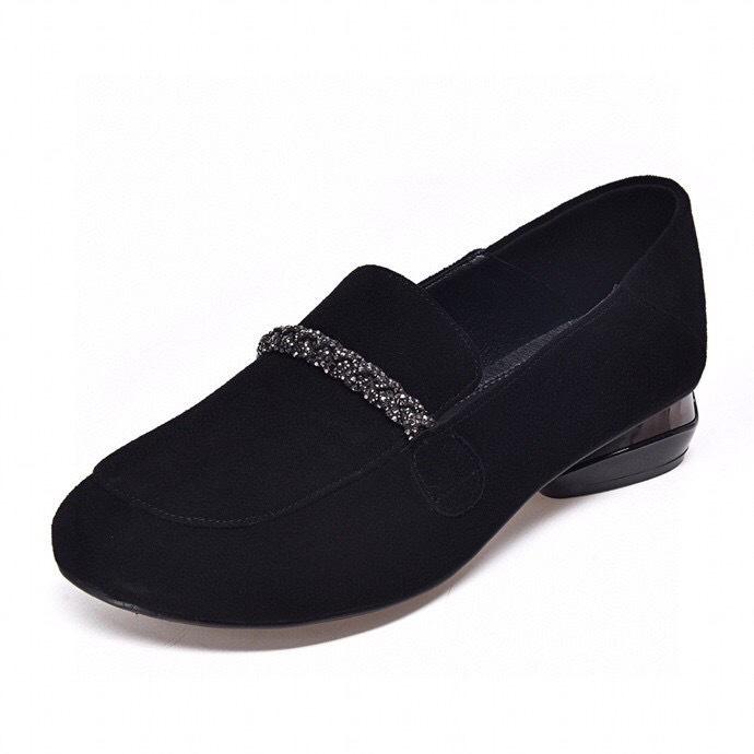 Casual Flat-bottomed Rhinestone Autumn New Doll Shoes First Layer Cowhide One Shoe Two Wear Lazy Shoes