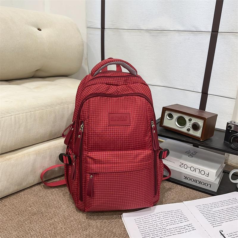 Vintage Plaid Backpack Large Capacity Lightweight School Bag for Junior High School Students