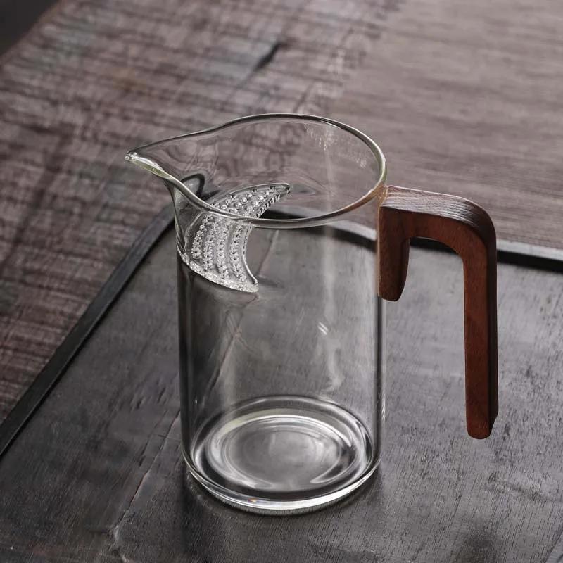 High Borosilicate Glass Side Wood Crescent Filter One Fair Cup Transparent Glass Tea Sea Tea Dispenser Kung Fu Pour Tea