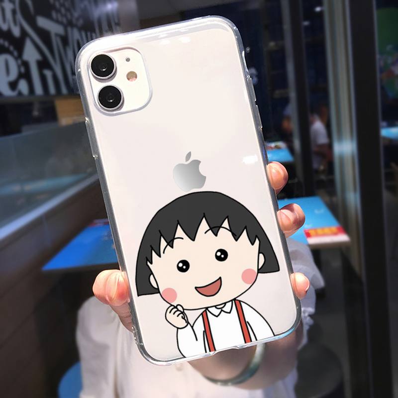 RUICHI Süße Chibi Maruko Chan Telefonhülle für iPhone 11 12 Mini 13 Pro XS Max X 8 7 6s Plus 5 SE XR Transparente Hülle