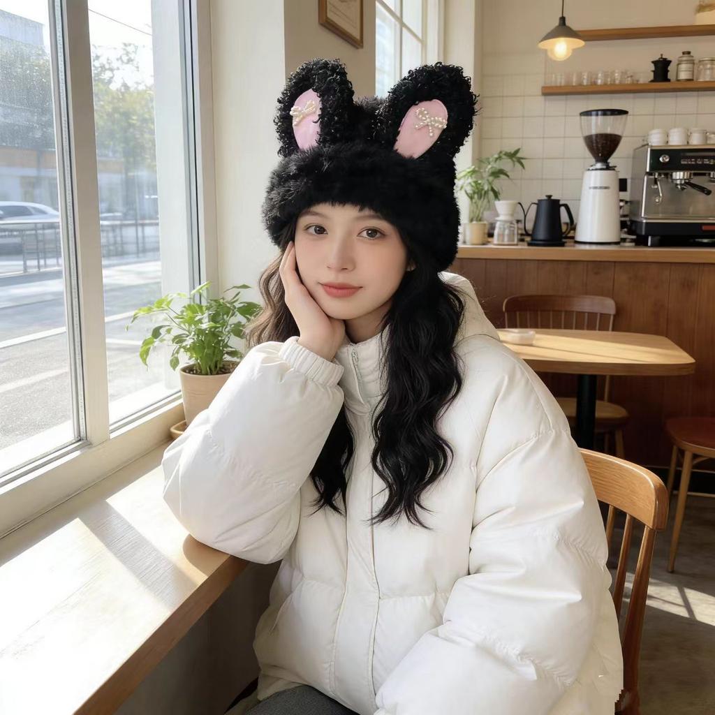 Cute and Warm Student Cute Ear Protection Hat To Show the Face, Small Cold-proof Knitted Pullover Hat