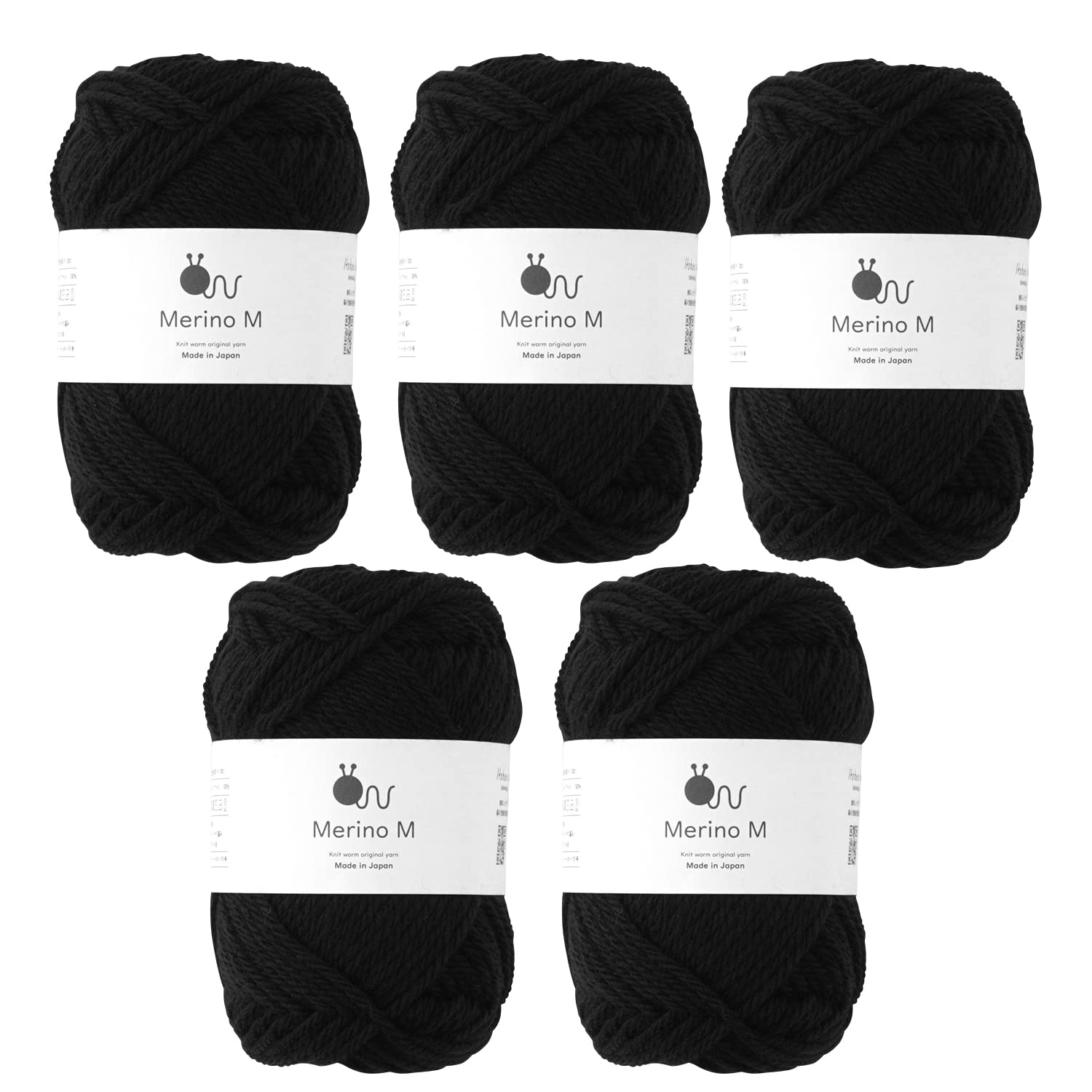 

Knitworm Merino 5 Medium 40g Made in Size Black Yarn, Balls, Weight, (Approx. 80m), Japan, 15,