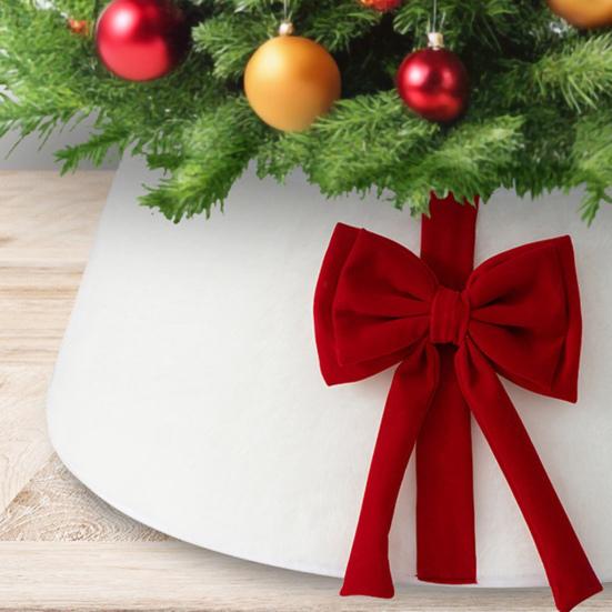 Christmas Tree Skirt Soft Faux Suede Bow Design Foldable Reusable Base Cover Festive Christmas Decoration