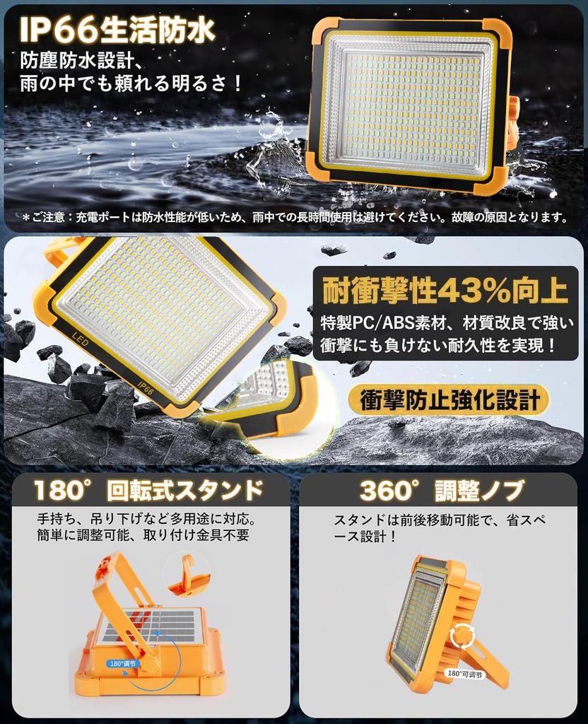 Flutlicht Arbeitsleuchte Stunden Kontinuierlich 200W 16000lm 16000mAH LED Arbeit IP66 USB oder Solar 5 Beleuchtung Magnetisch Stufenlos Perfekt für Nachtzeit Katastrophe