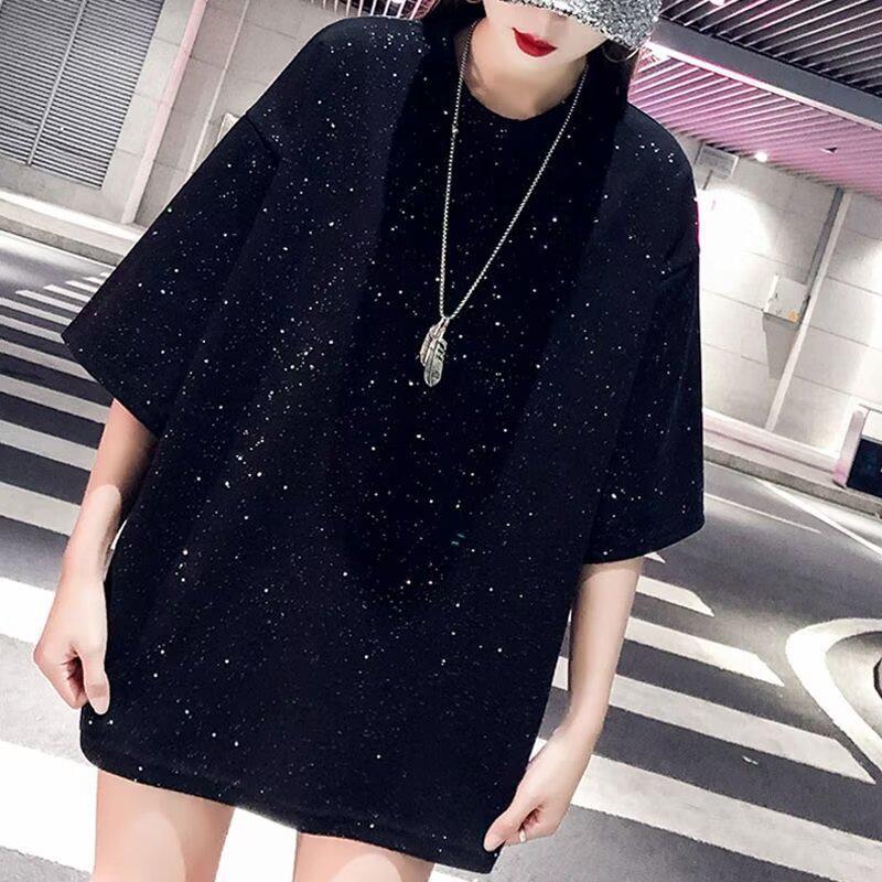 Summer 2025 Starry Sky Baby's Breath Sequin Loose T-Shirt