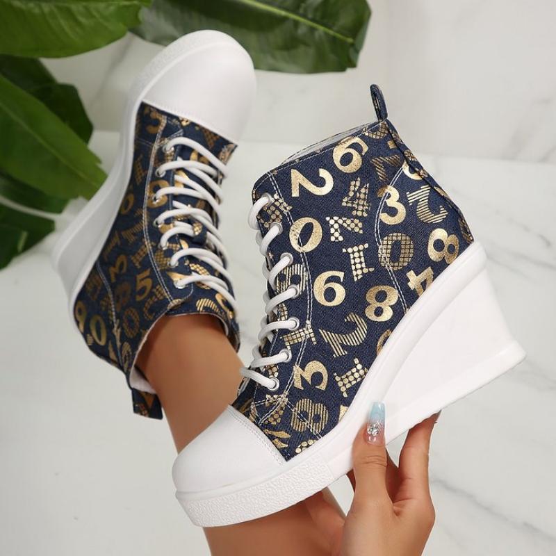 Women's Canvas Shoes Fashionable and Versatile Wedge-heeled Canvas Shoes Summer Casual High-top Sports Shoes