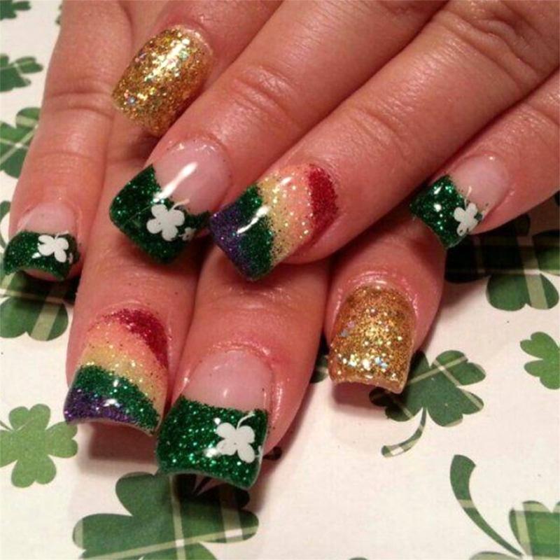 

Saint Patrick’s Day Press on Nail French Nail Tip Square Fake Nail False Nail with Design Full Cover Acrylic Nail 1