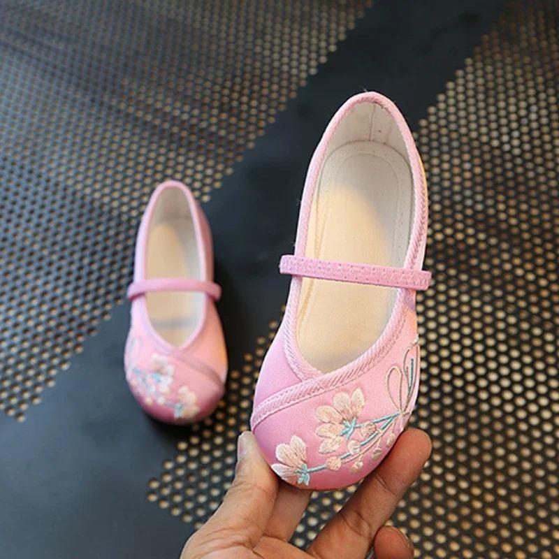 Children Fashion Girls Embroidered Shoes Chinese Ethnic Style Princess Dance Shoes Kids Causal Ancient Hanfu Shoes Flat