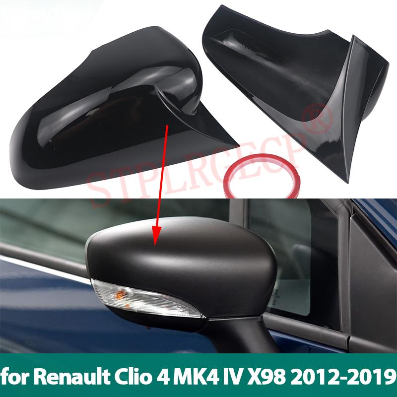 For Renault Clio 4 MK4 IV X98 2012-2016 2017 2018 Bright Black Pattern Add-on Side Rear View Mirror Covers Cap Horn Shape