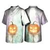 Men's Halloween Printed V-Neck Scrub Top Short Sleeve with Pockets for Work Uniform
